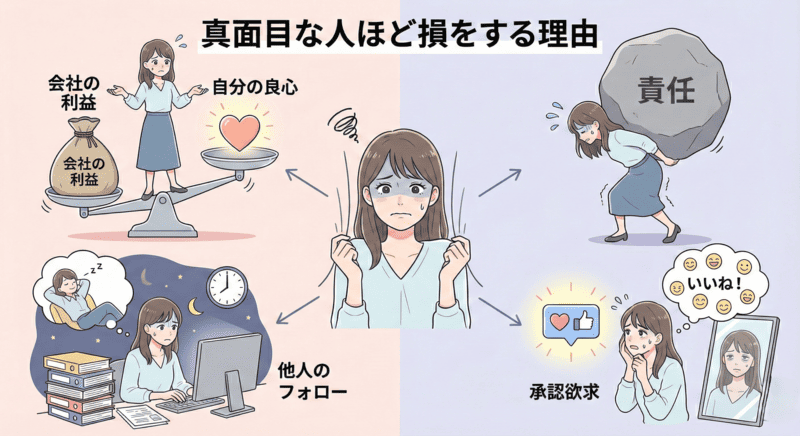 真面目な人ほど損をする理由の図解