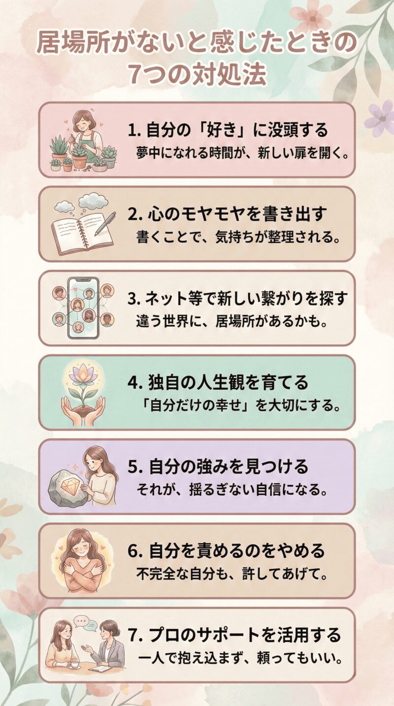 居場所がないと感じたときの7つの対処法:図解