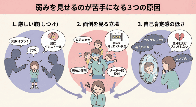 弱みを見せるのが苦手になる原因の図解
