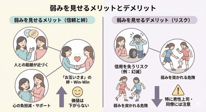 弱みを見せるメリットとデメリットの図解