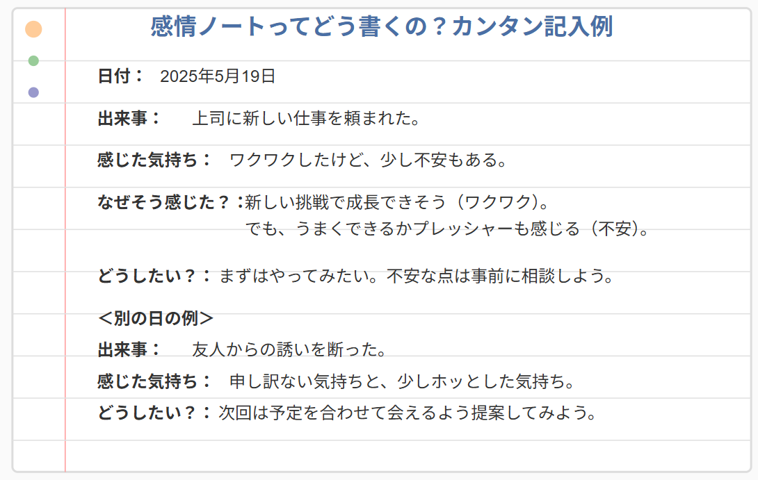 感情ノートってどう書くの？カンタン記入例