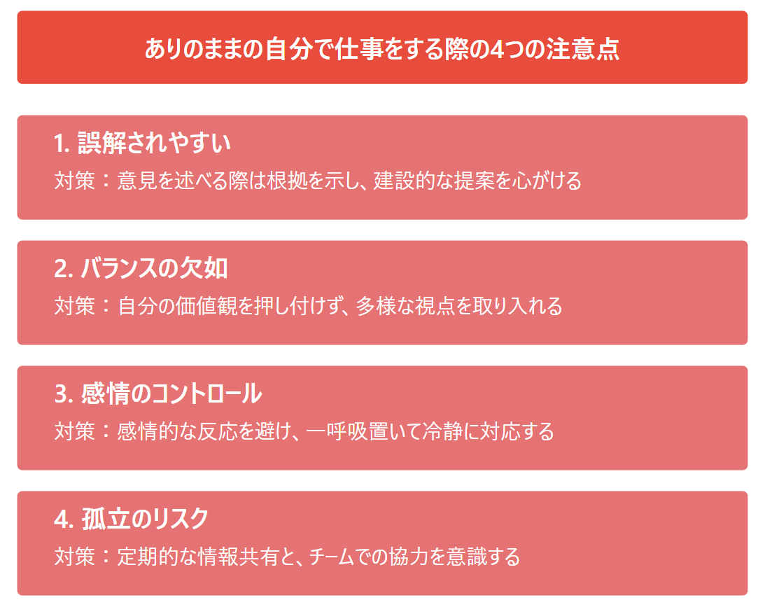 ありのままの自分で仕事をする注意点のインフォグラフィック
