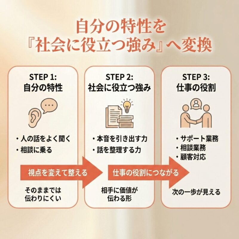 自分の特性を「社会に役立つ強み」に言い直す